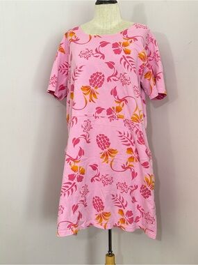 Vintage Red Ginger Pink Tropical Cotton Dress XL